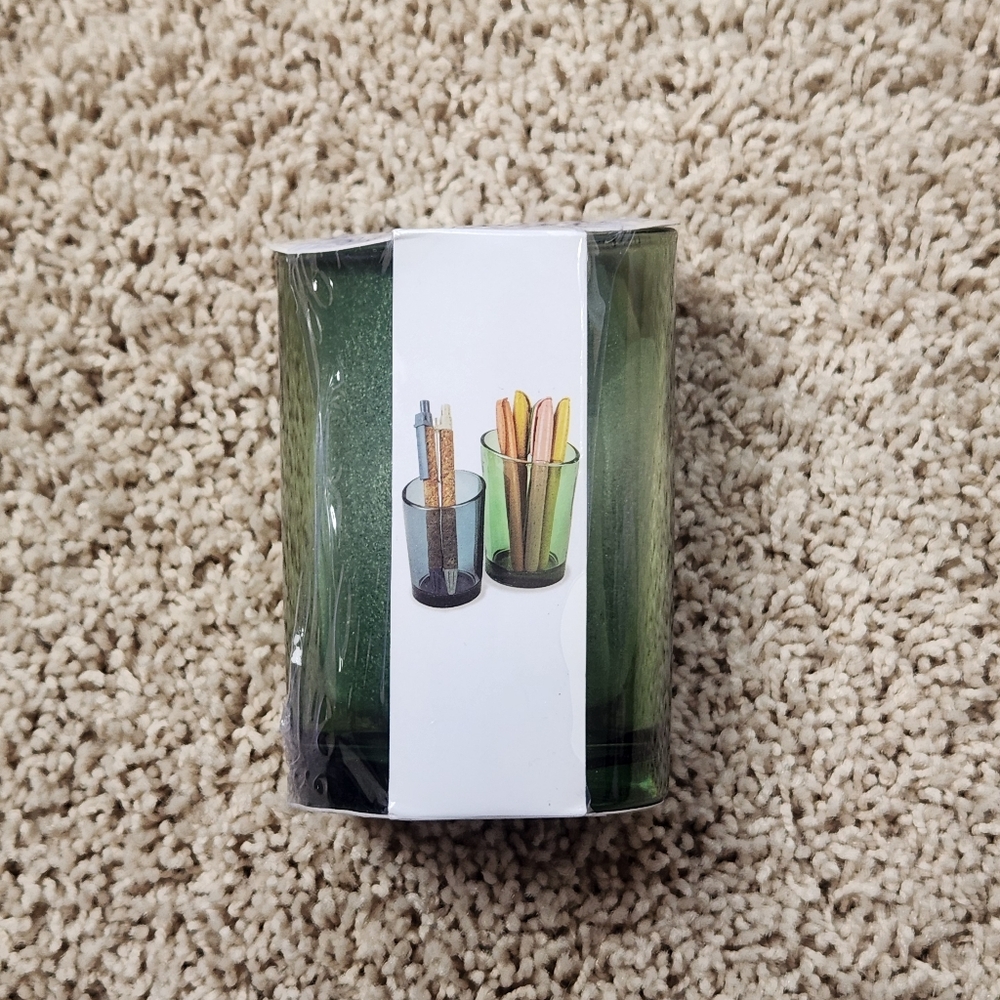 2 Count Green and Blue Tinted Glass Pencil Cups